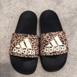 Adidas Black and Brown Leopard women’s  Slides